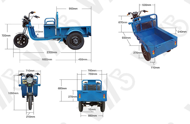 2024 Wholesale 1 Ton Capacity Adults Electric Three Wheels Cargo Tricycle E-Trikes Family Use