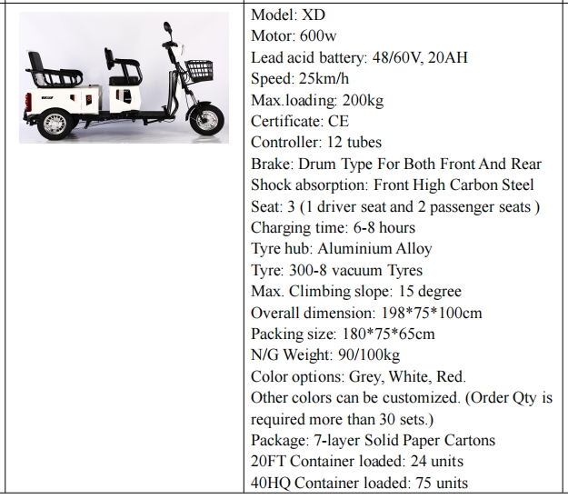 XD Home Use 3 Wheel Electric Vehicle