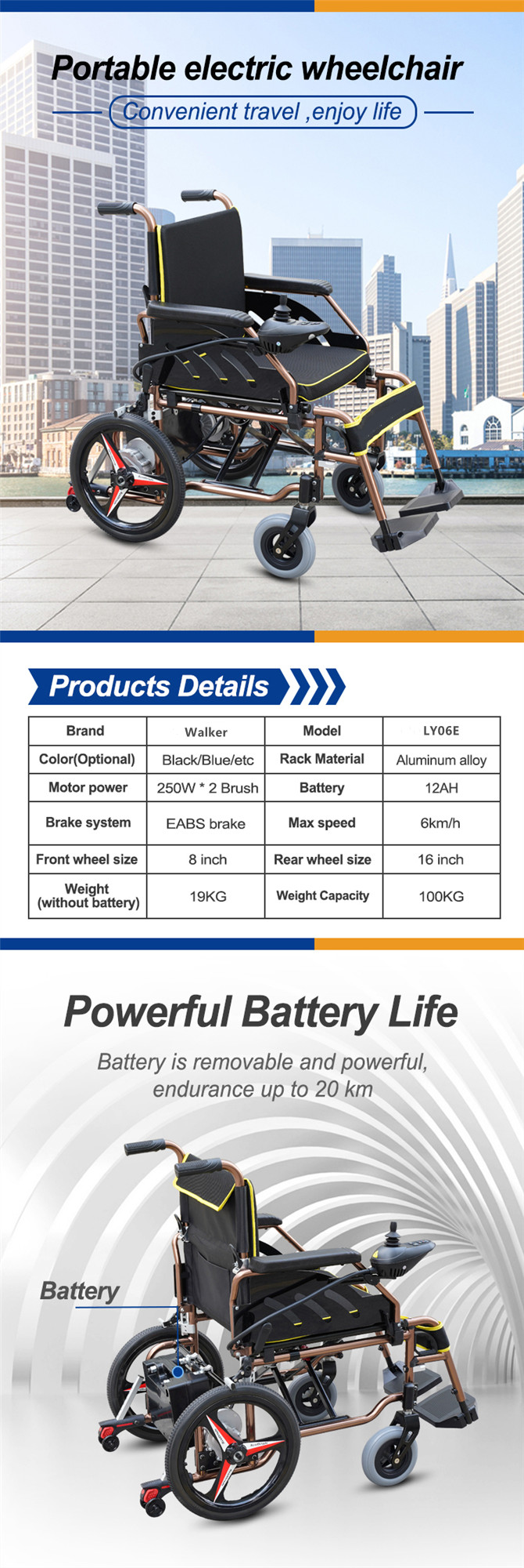 LY06E Cheap Price Foldable light electric wheelchair for sale